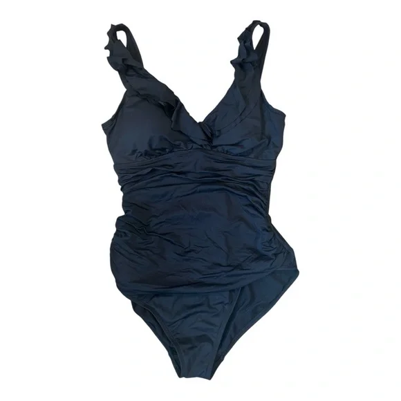 Lauren Ralph Lauren Women’s Underwire Ruffled One Piece Swimsuit Size 10 Black - Picture 1 of 10